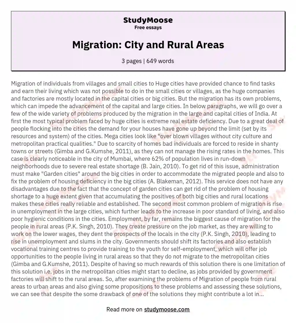 Migration: City and Rural Areas