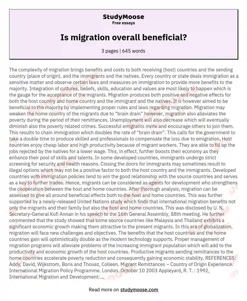 Is migration overall beneficial? essay