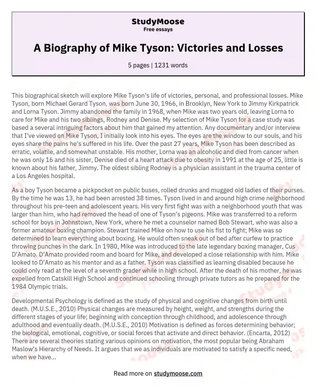 A Biography of Mike Tyson: Victories and Losses essay