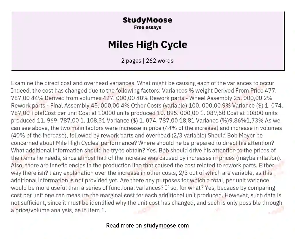 Miles High Cycle essay