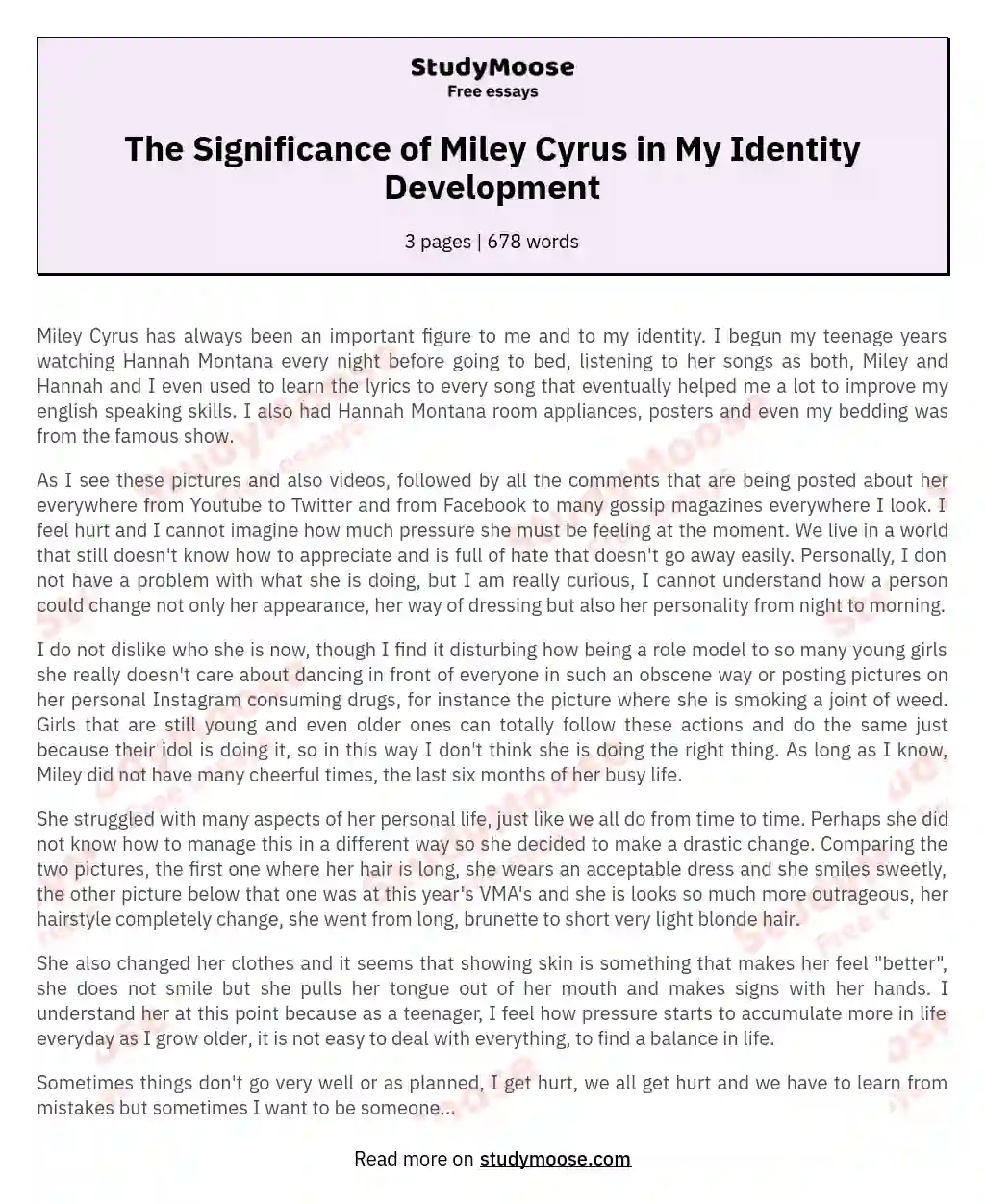 The Significance of Miley Cyrus in My Identity Development essay