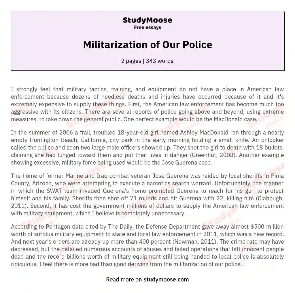 Militarization of Our Police essay