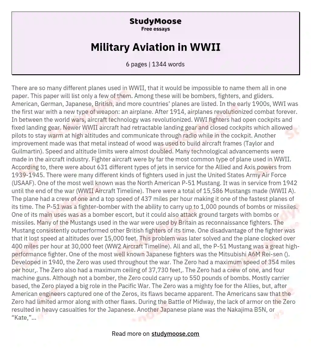 Military Aviation in WWII essay
