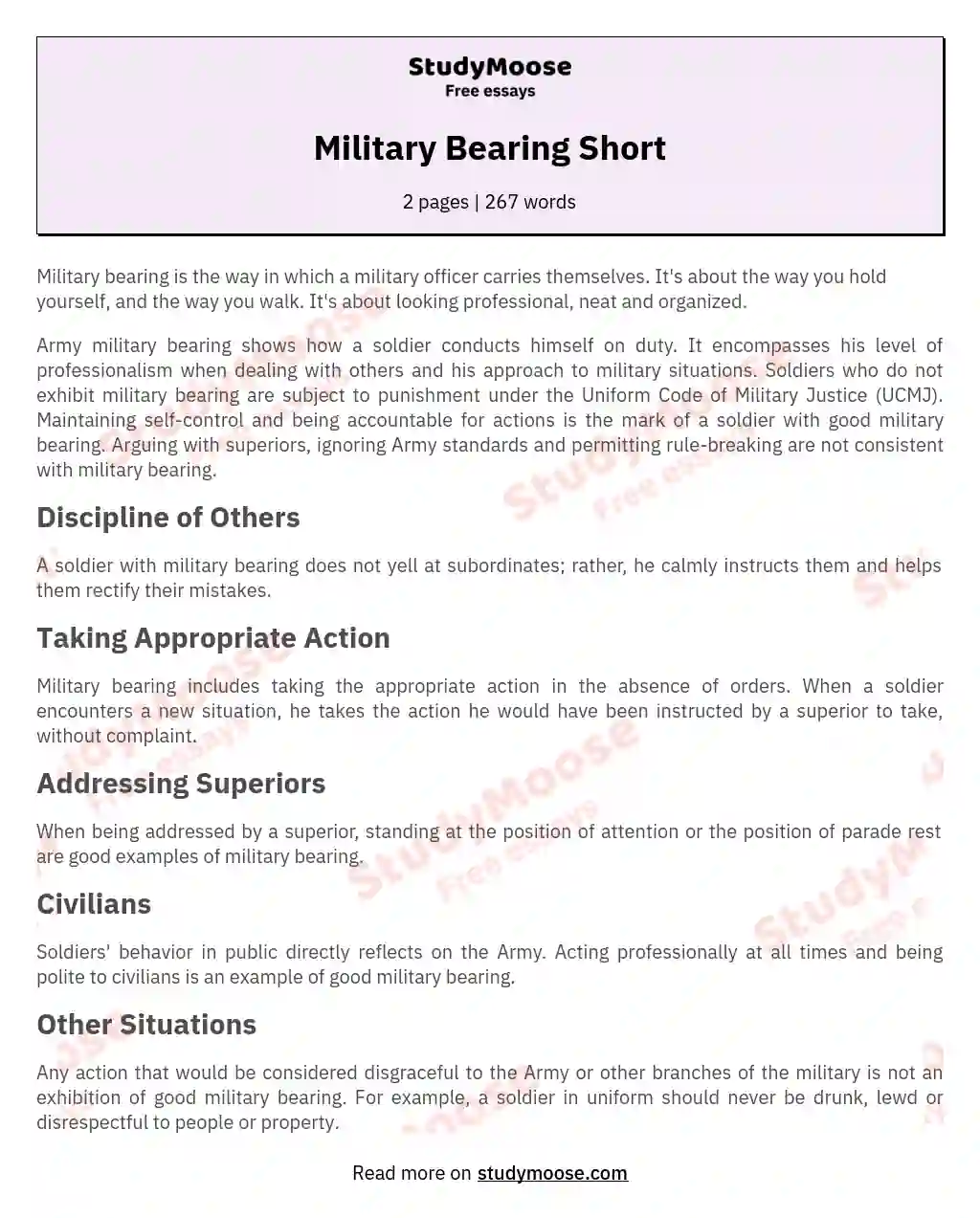 Реферат: Military Bearing Essay Research Paper In the