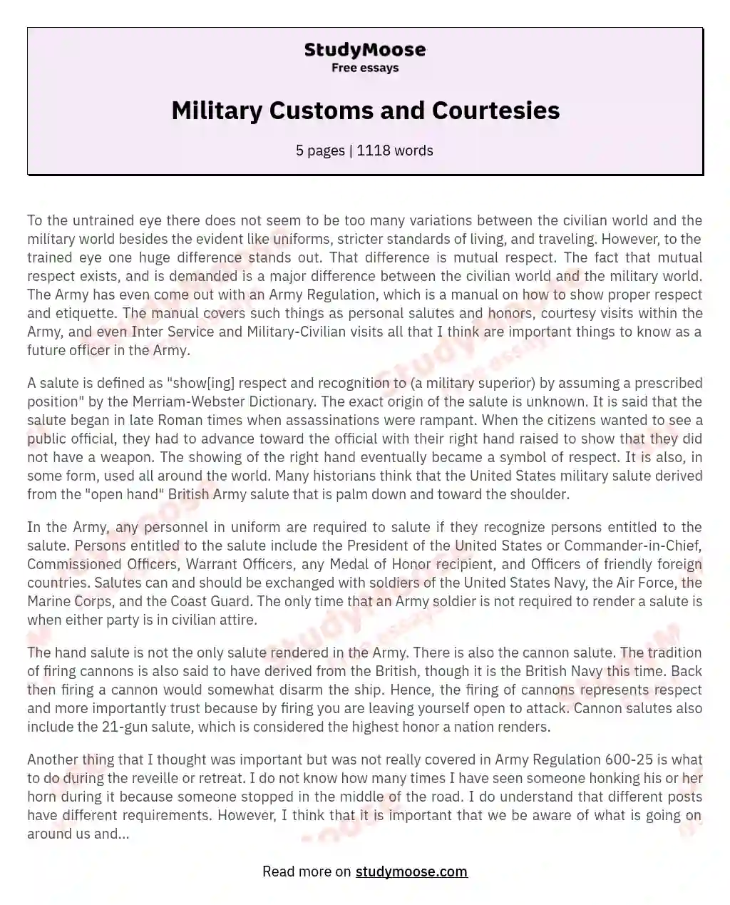 Military Customs and Courtesies essay