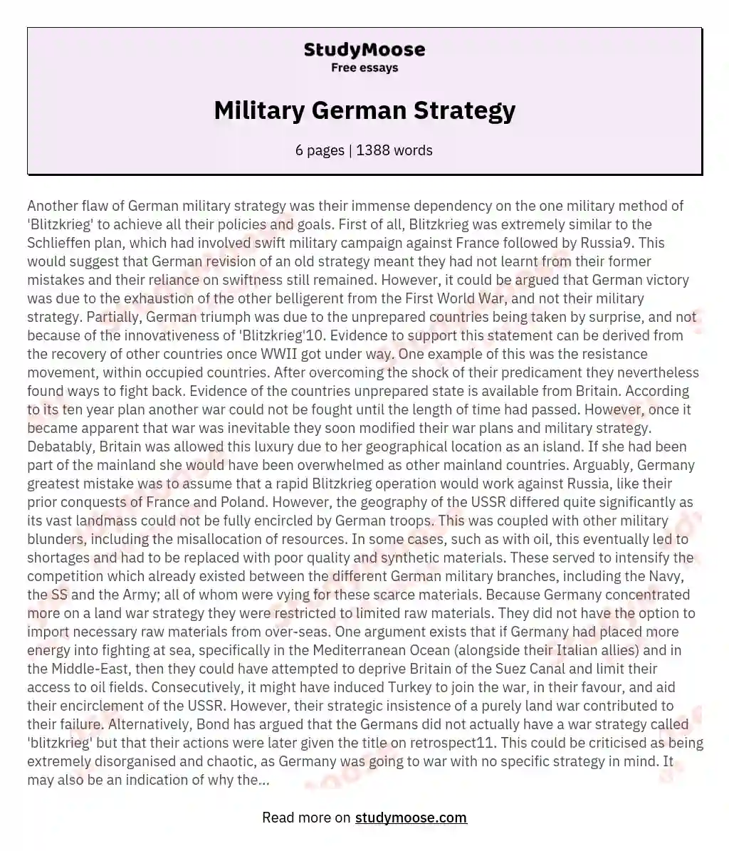 Military German Strategy essay