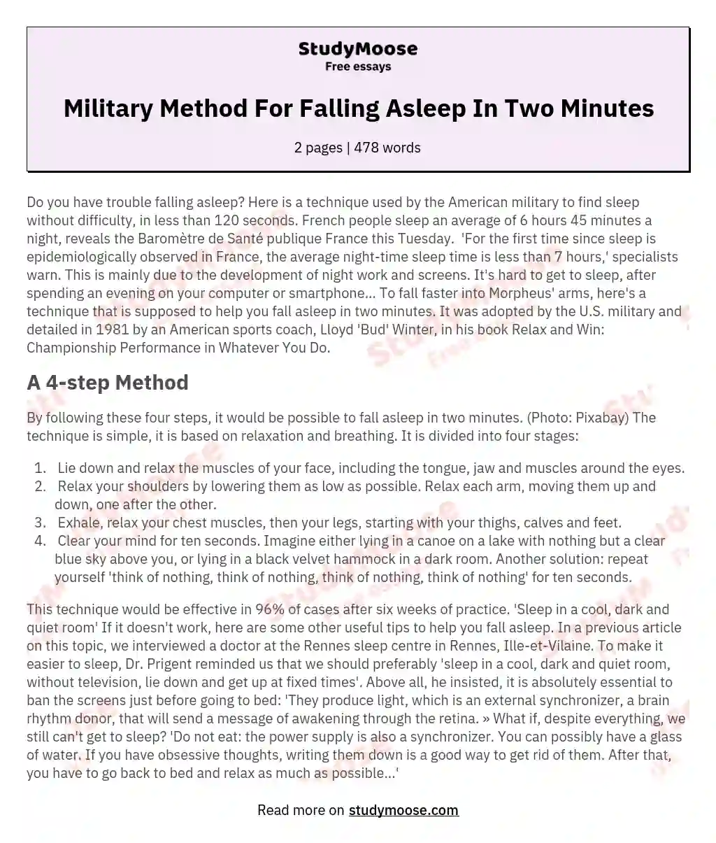 Military Method For Falling Asleep In Two Minutes