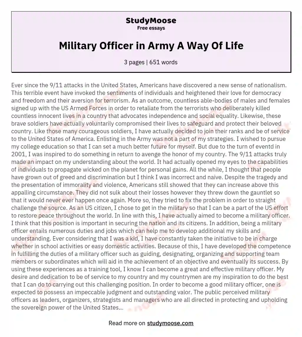 essay on army life