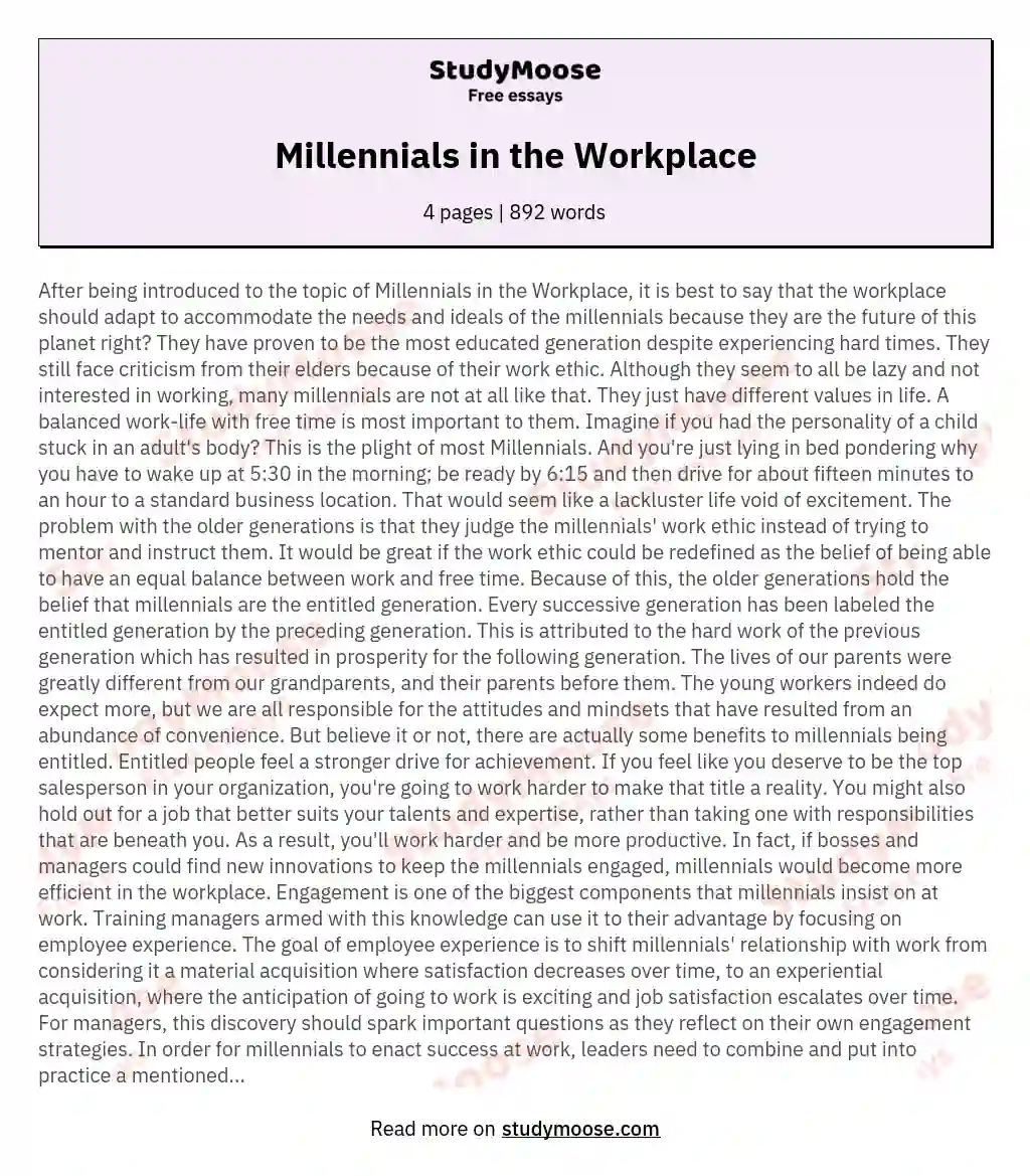 Millennials in the Workplace essay