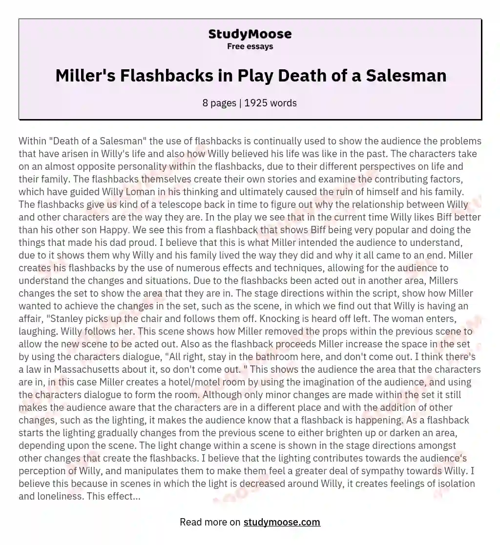 Miller's Flashbacks in Play Death of a Salesman essay
