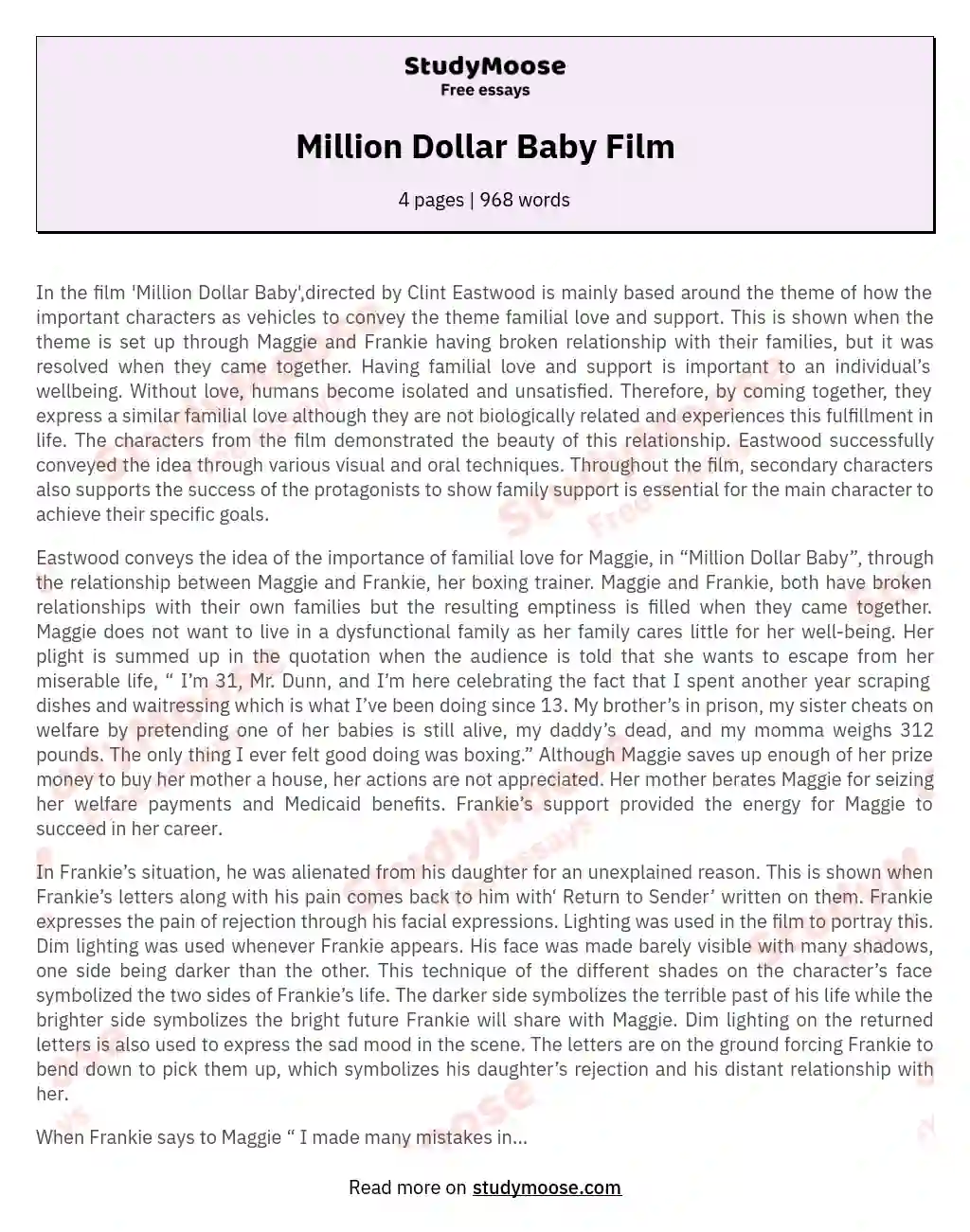 Million Dollar Baby Film essay