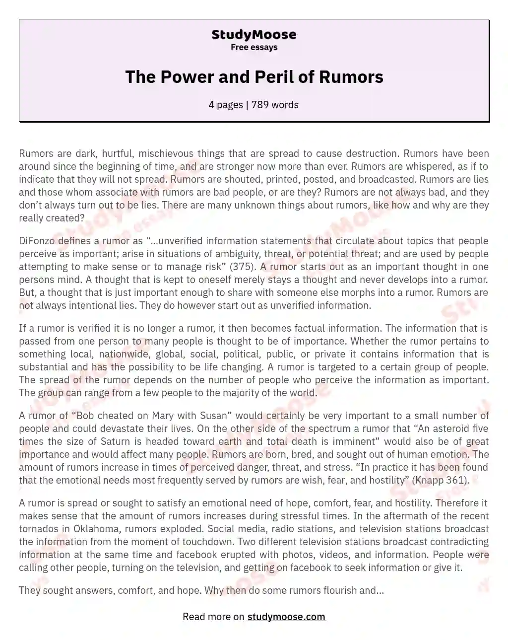 The Power and Peril of Rumors essay