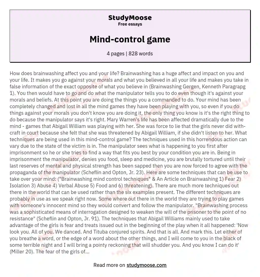 Mind-control game essay