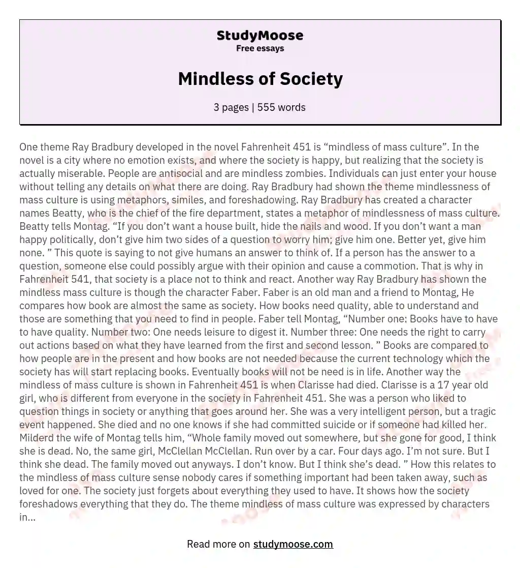 Mindless of Society essay