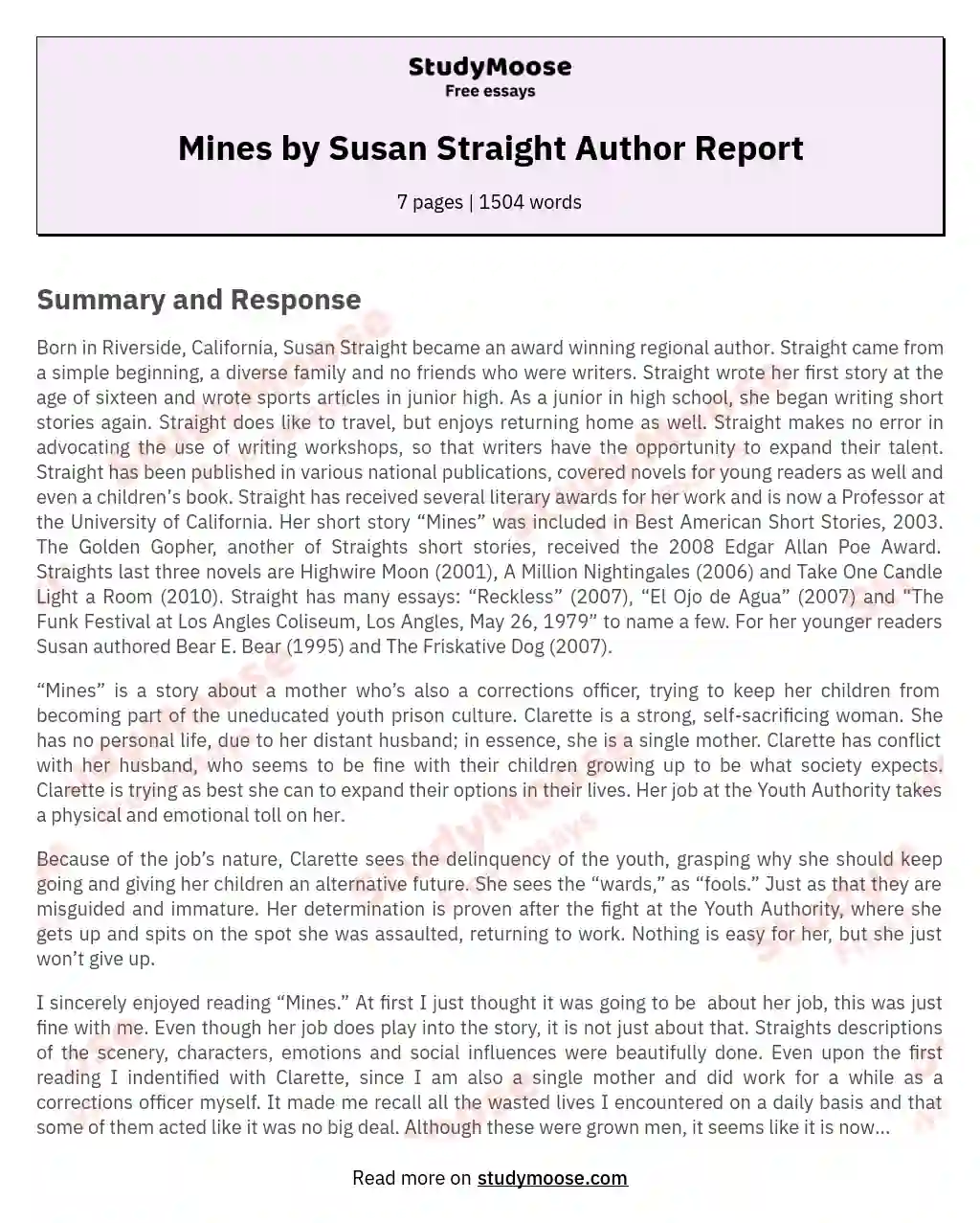 Mines by Susan Straight Author Report