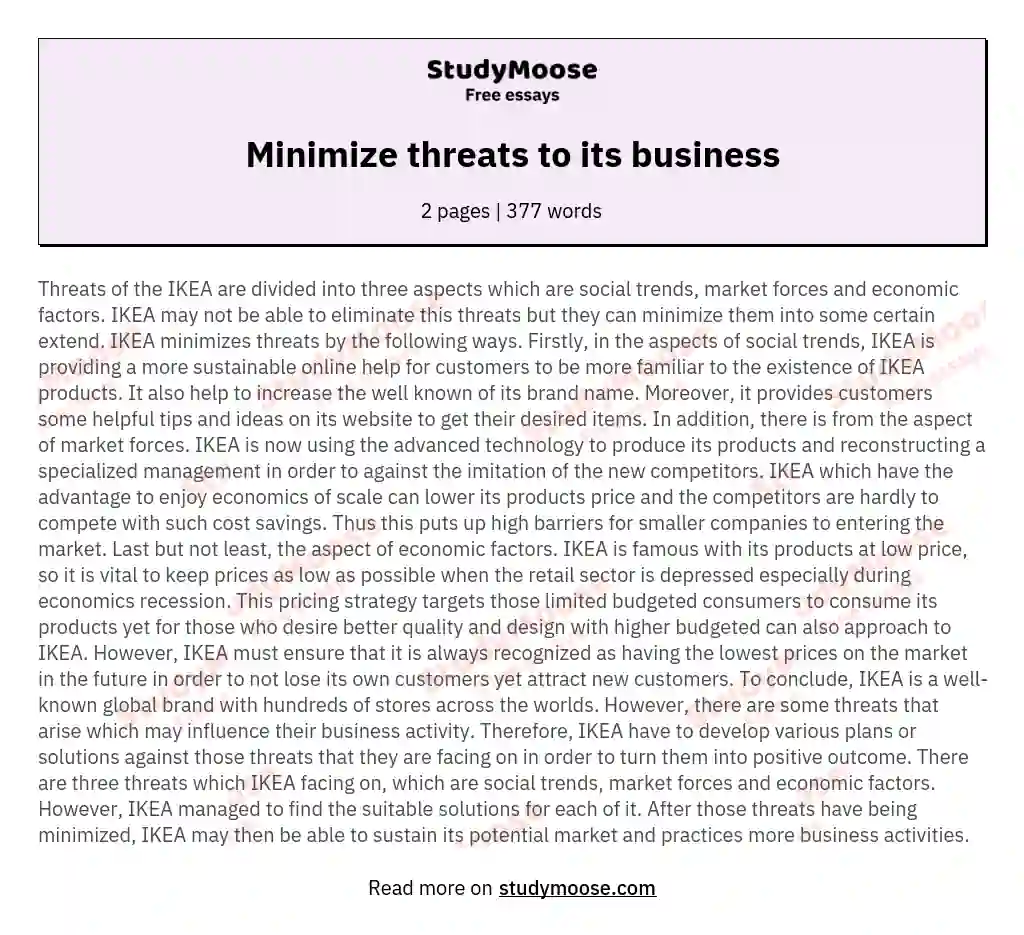 Minimize threats to its business essay