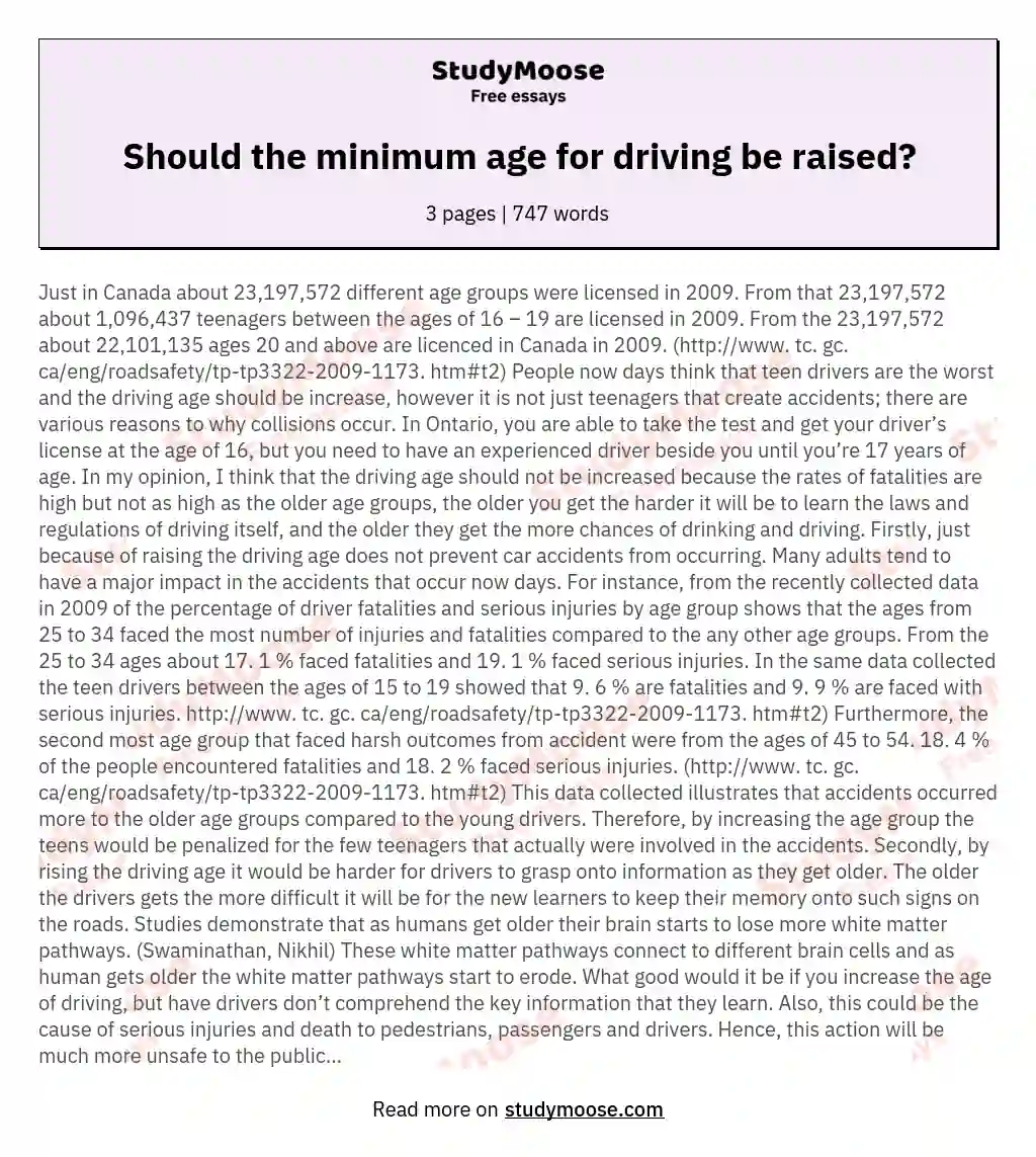 Should the minimum age for driving be raised?