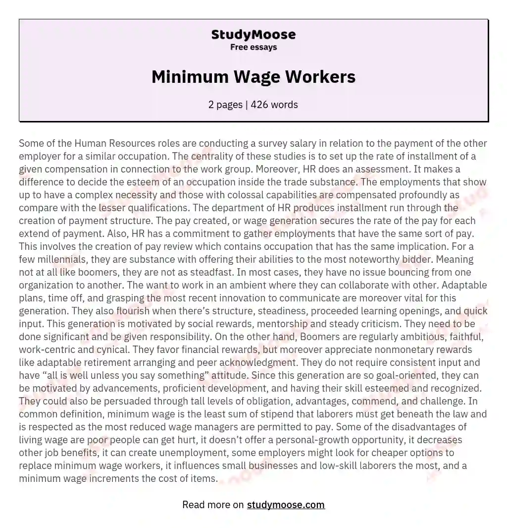 Minimum Wage Workers essay