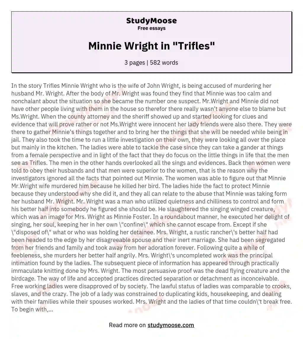 Minnie Wright in "Trifles" essay
