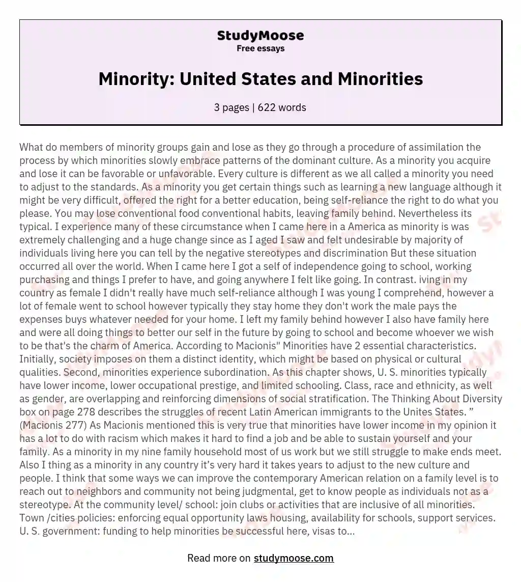 Minority: United States and Minorities