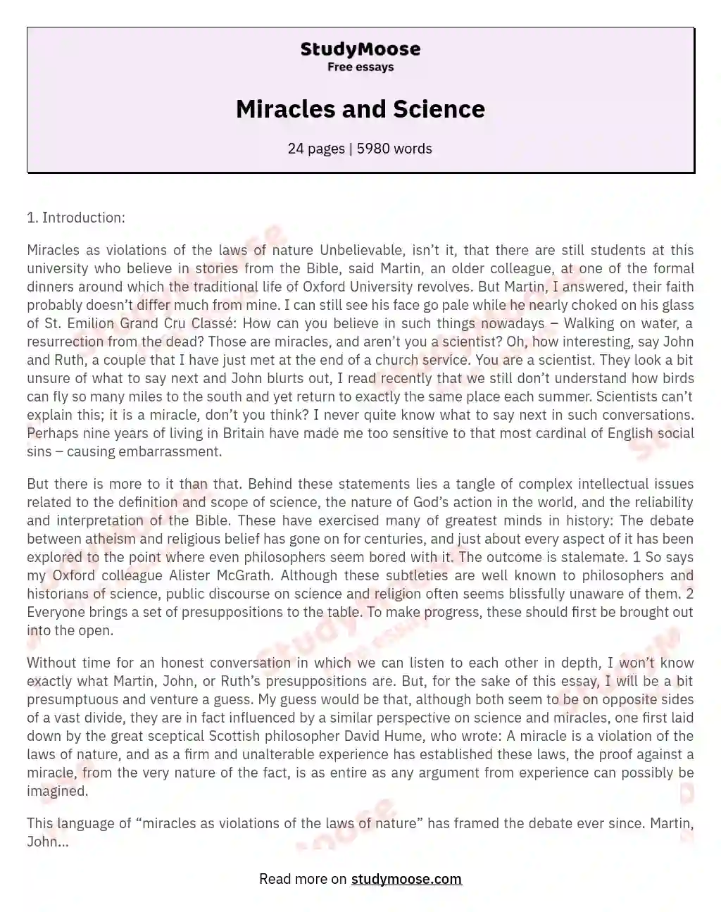 Miracles and Science essay
