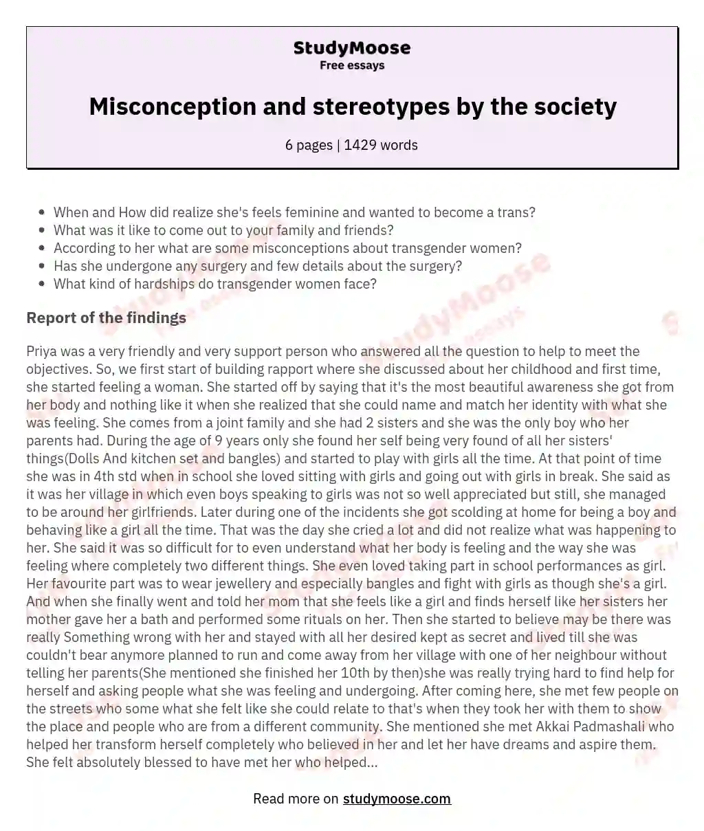 Misconception and stereotypes by the society essay