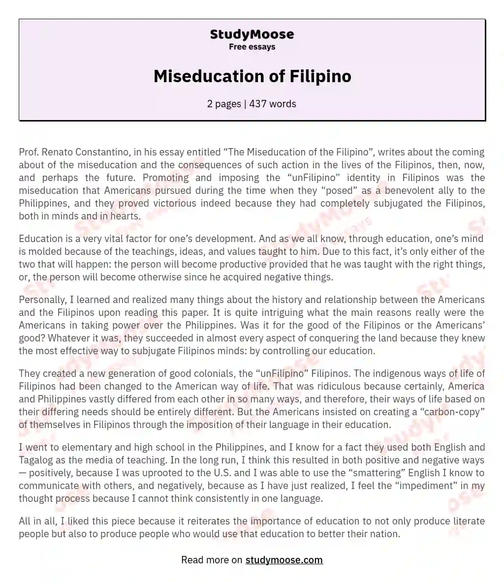 Miseducation of Filipino essay