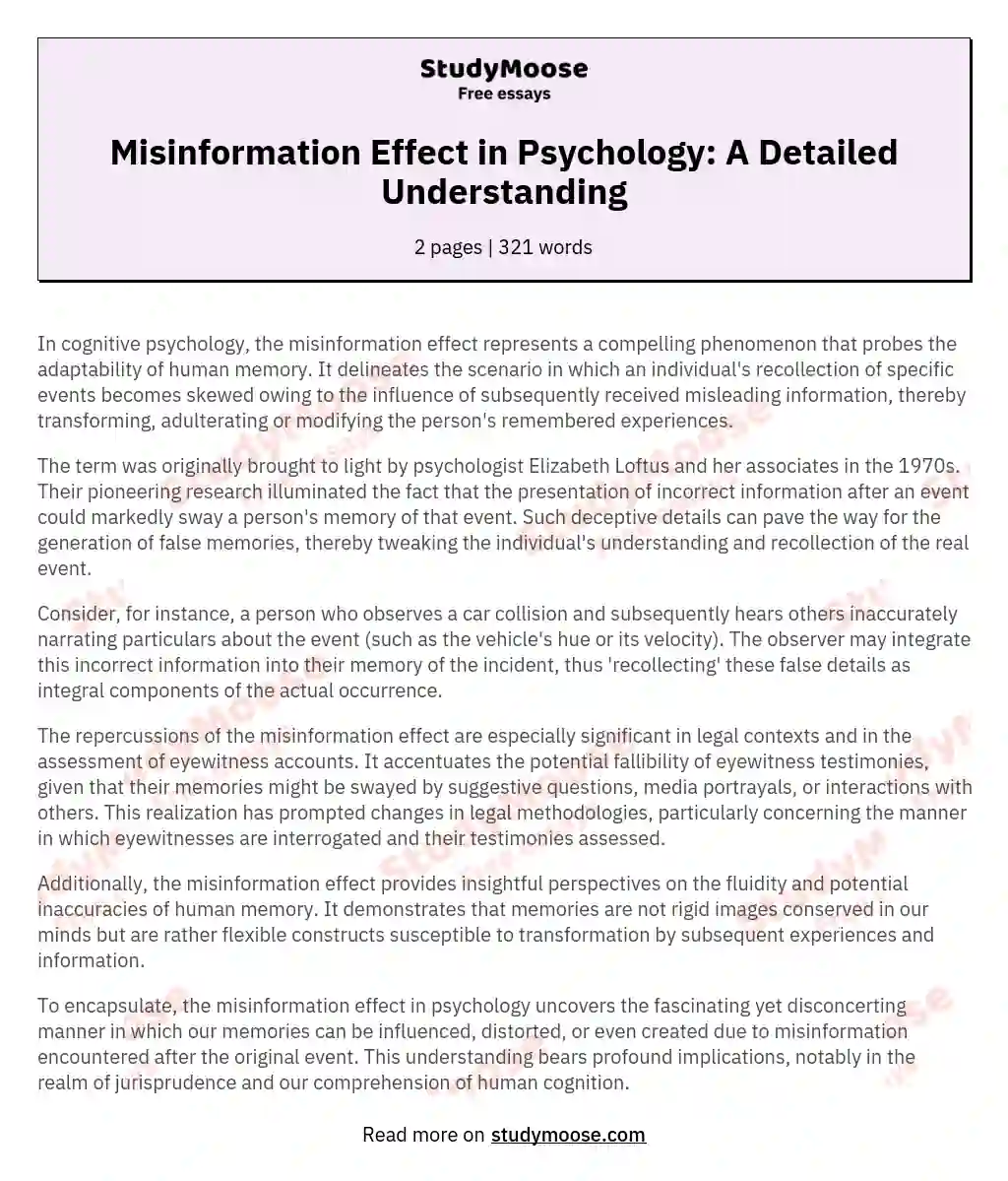 Misinformation Effect in Psychology: A Detailed Understanding essay