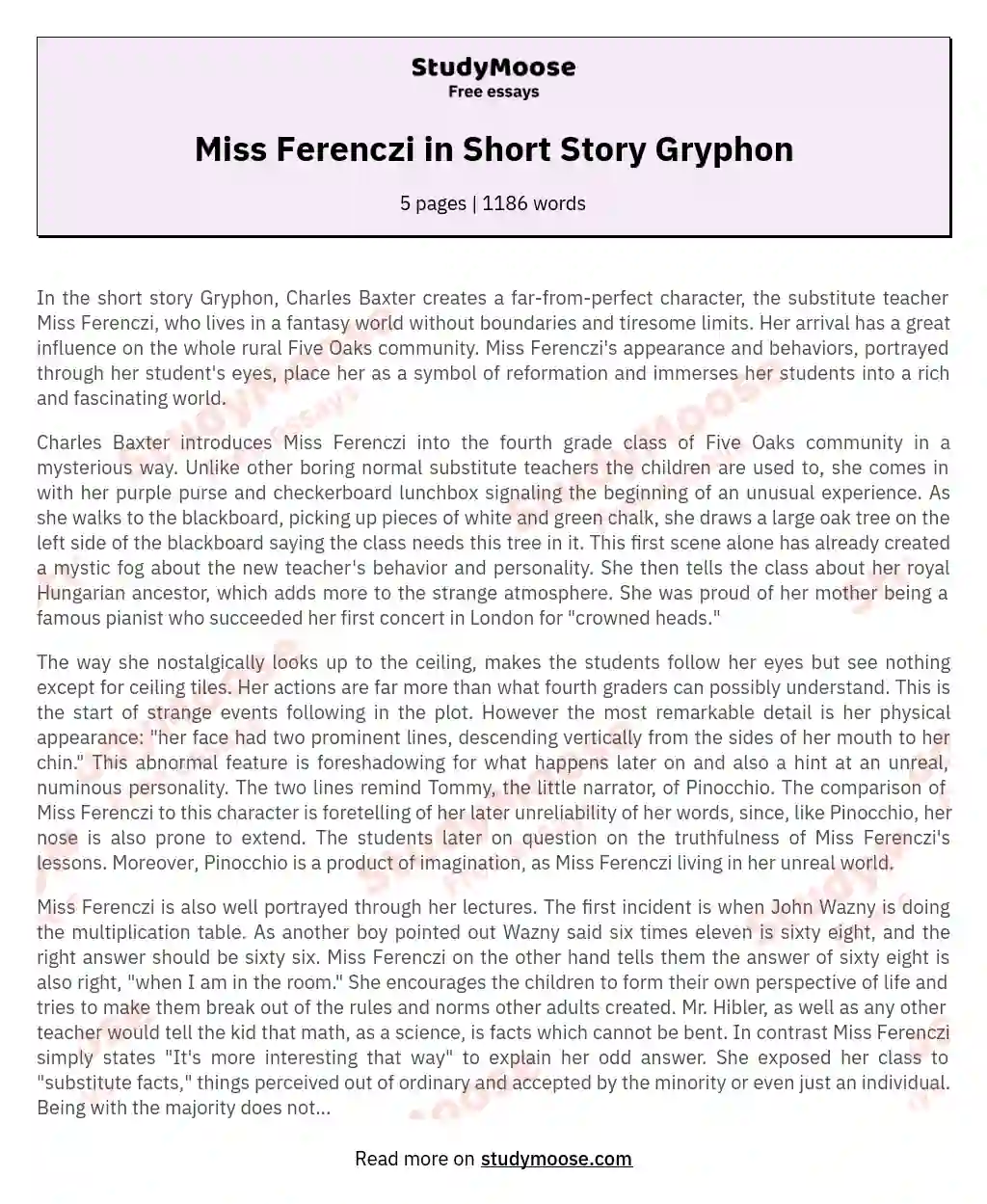 Miss Ferenczi in Short Story Gryphon essay