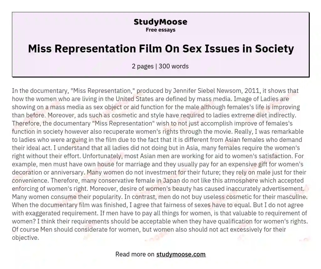 Miss Representation Film On Sex Issues in Society essay