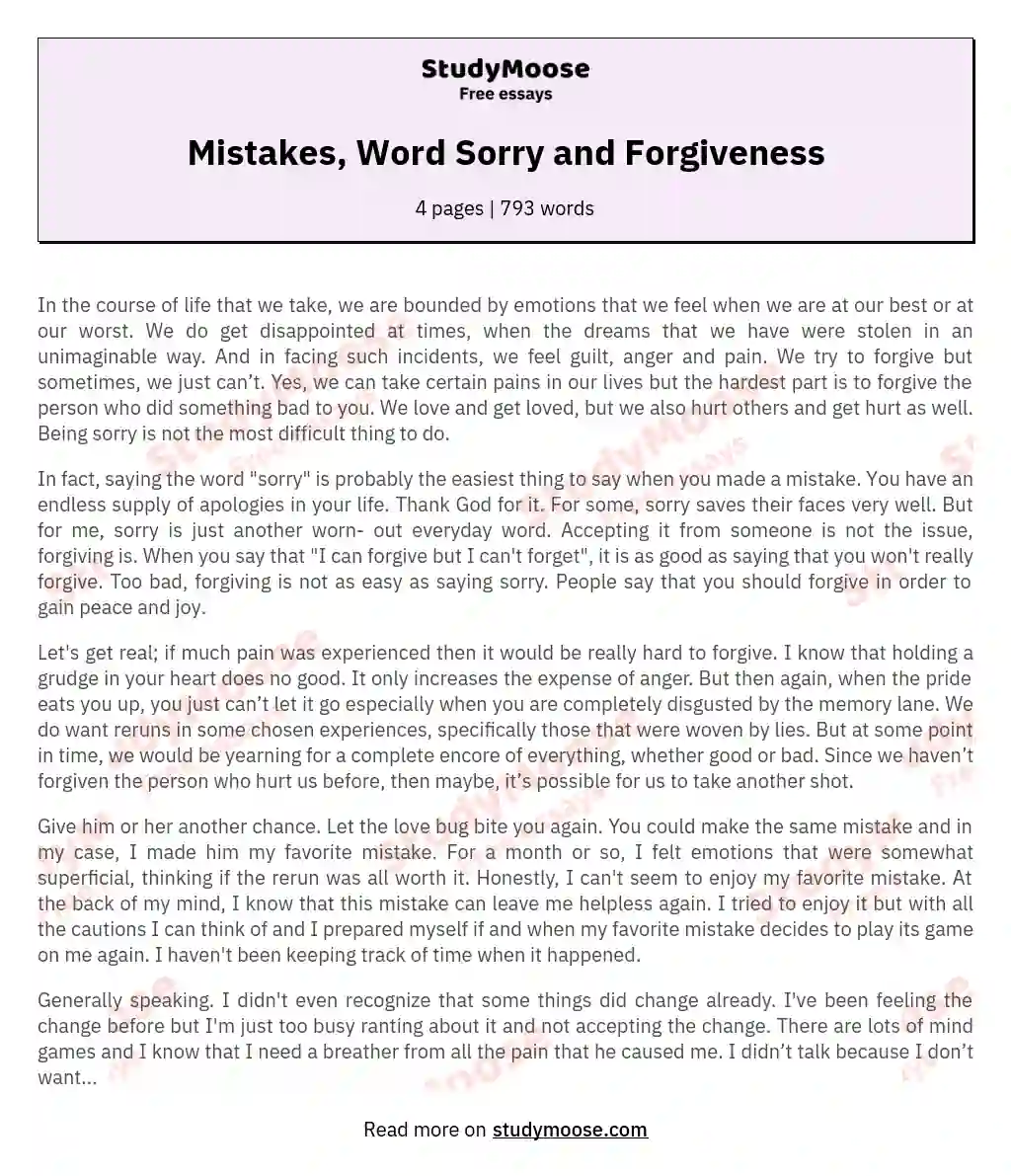 Mistakes, Word Sorry and Forgiveness