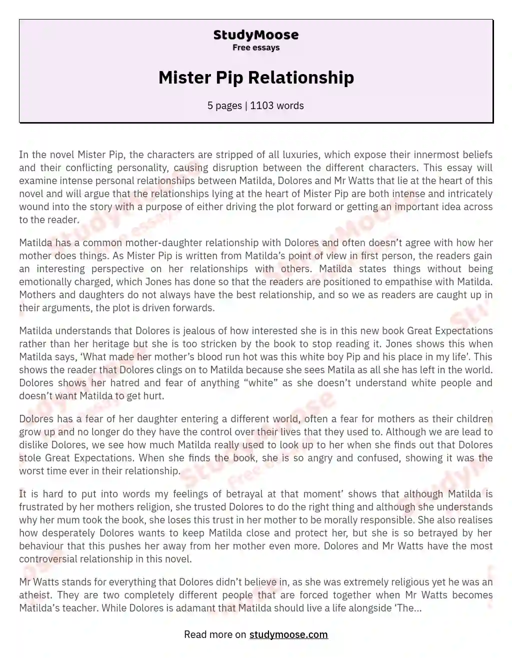Mister Pip Relationship essay