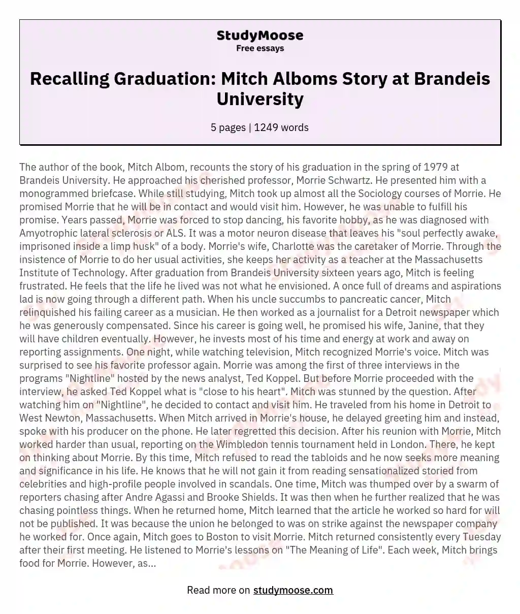 Recalling Graduation: Mitch Alboms Story at Brandeis University essay