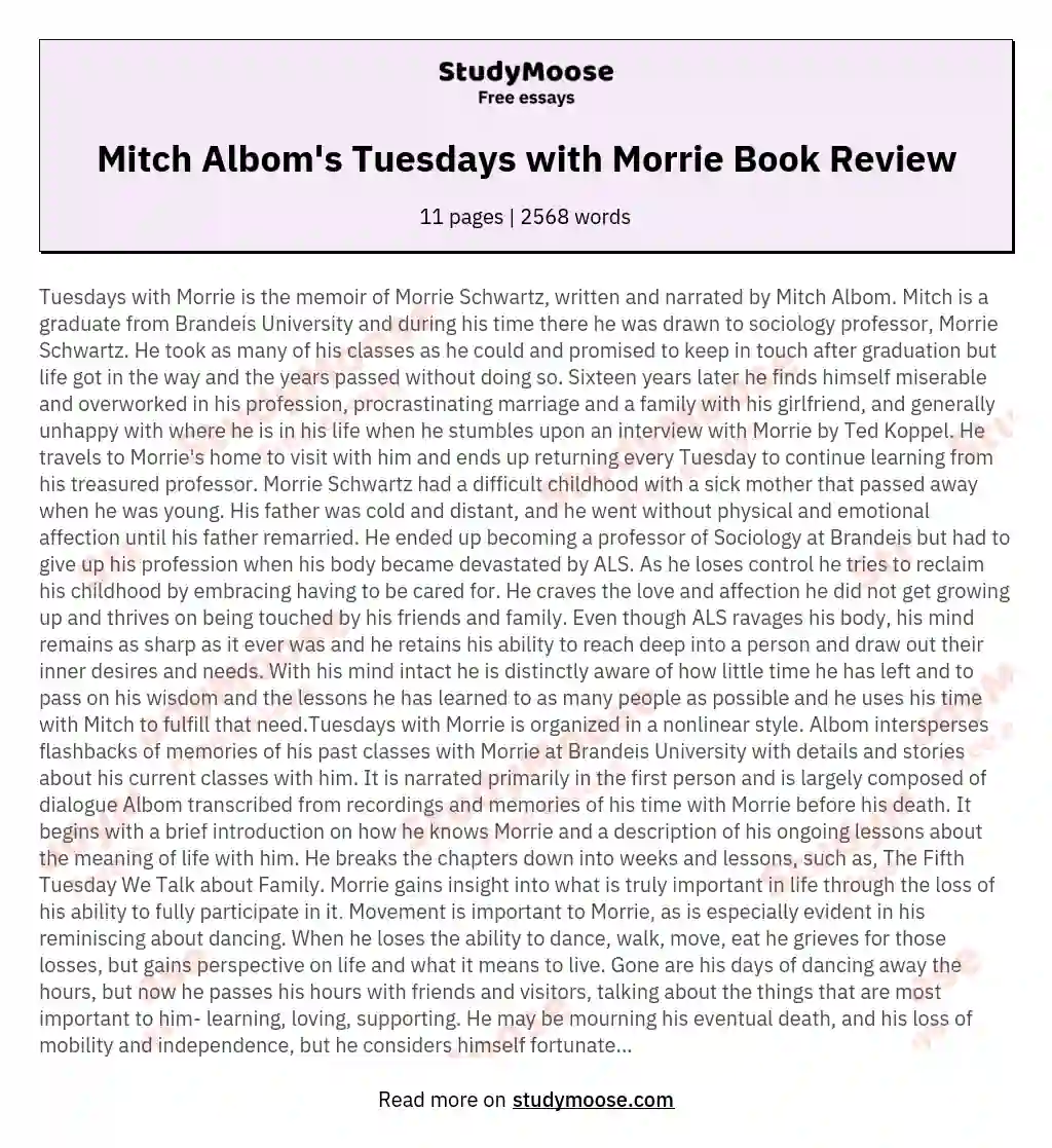Mitch Albom's Tuesdays with Morrie Book Review