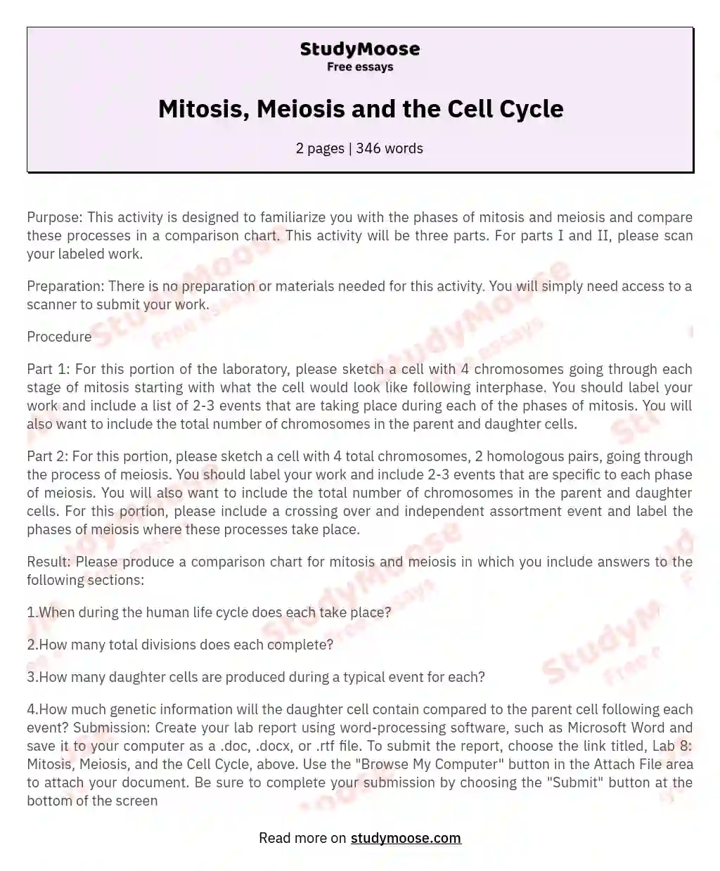 Mitosis, Meiosis and the Cell Cycle