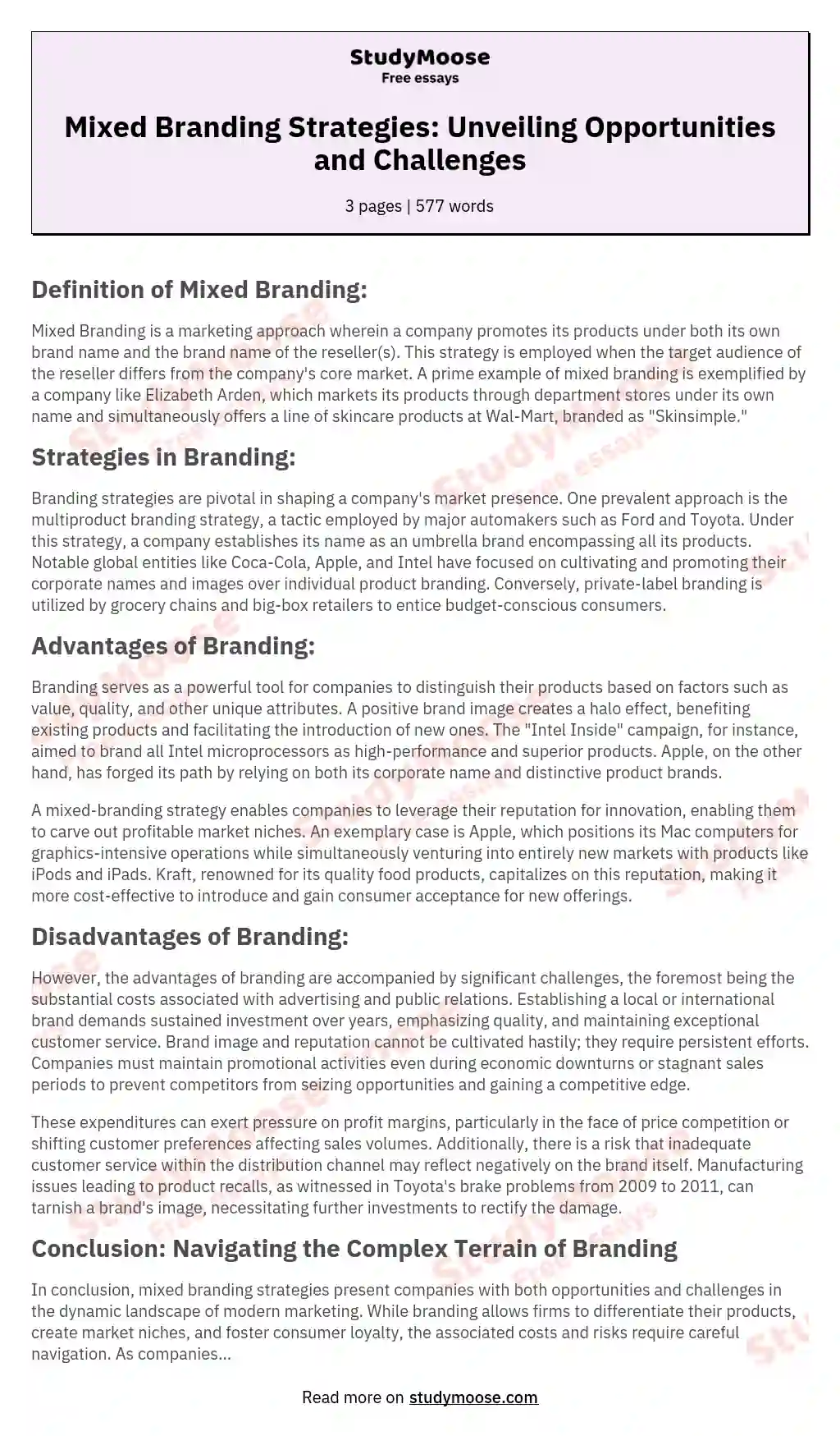 Mixed Branding Strategies: Unveiling Opportunities and Challenges essay
