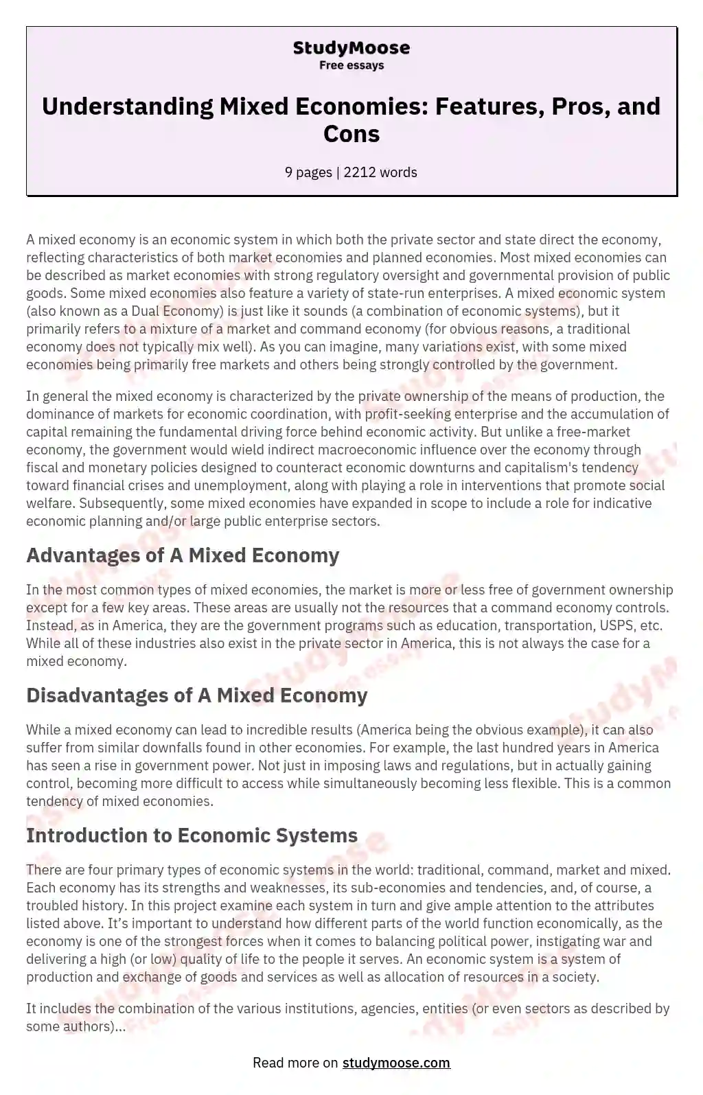 Understanding Mixed Economies: Features, Pros, and Cons essay