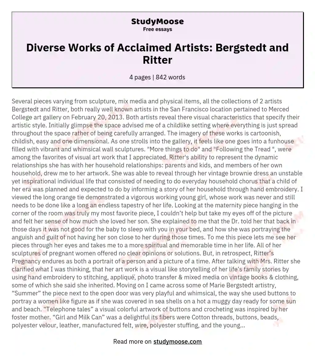 Diverse Works of Acclaimed Artists: Bergstedt and Ritter essay