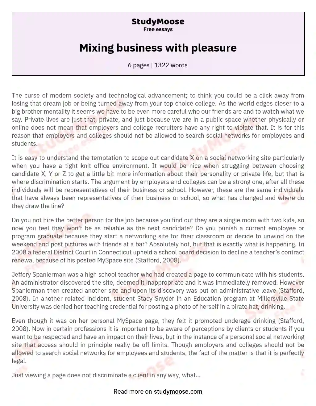 Mixing business with pleasure essay