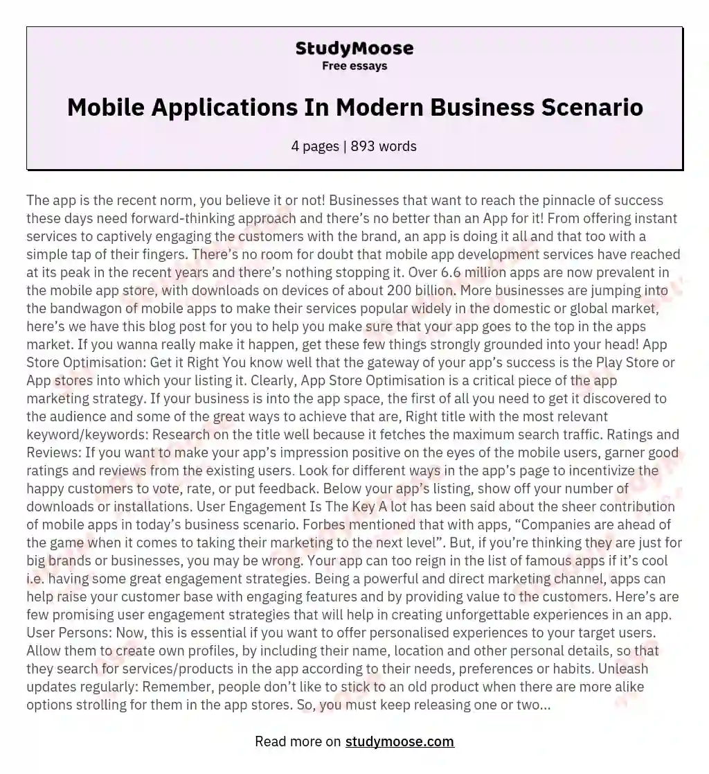 Mobile Applications In Modern Business Scenario essay