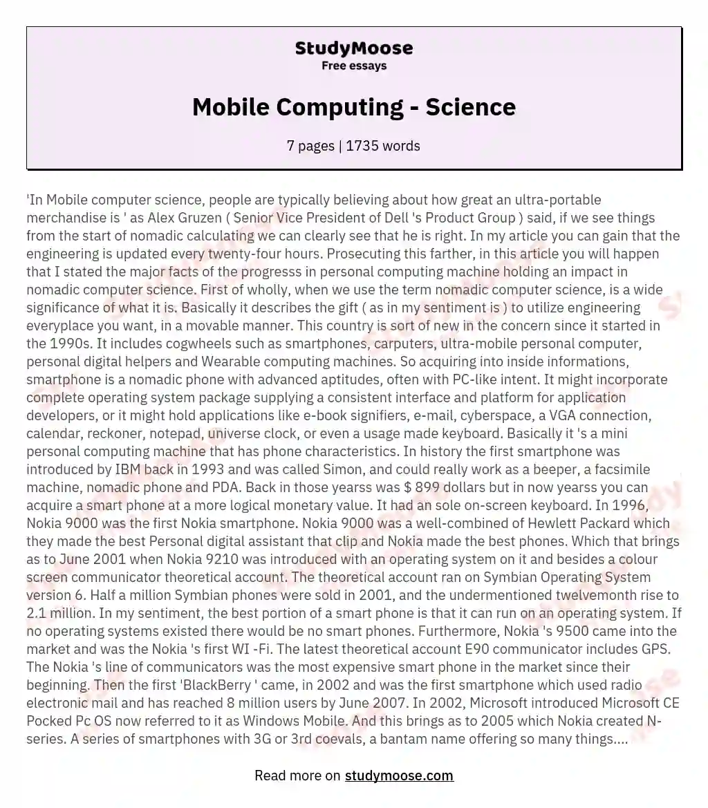 Mobile Computing - Science essay