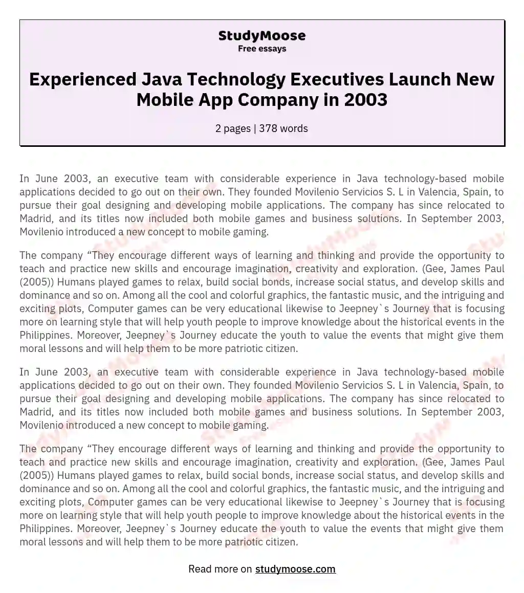 Experienced Java Technology Executives Launch New Mobile App Company in 2003