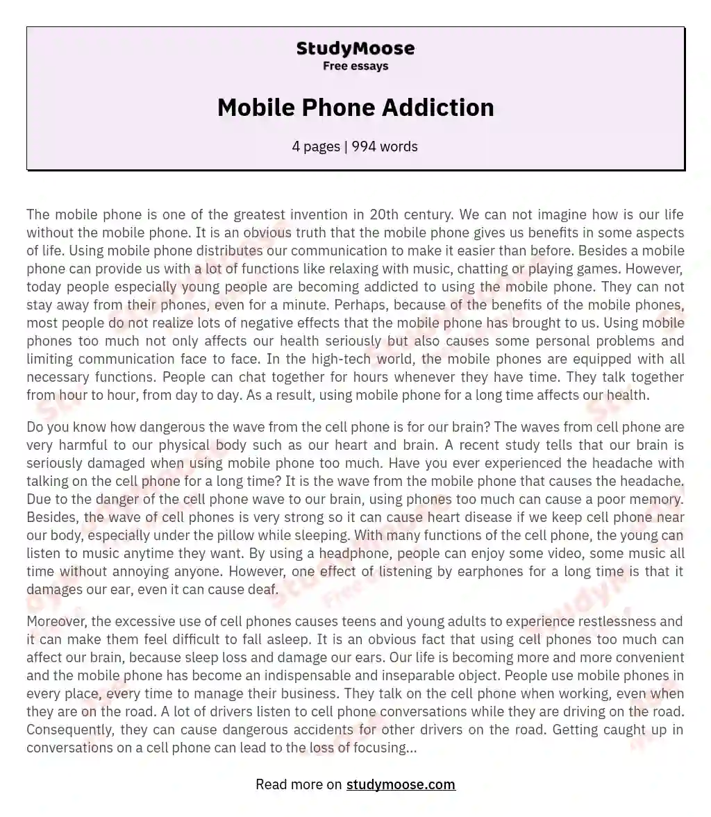 mobile addiction essay in english