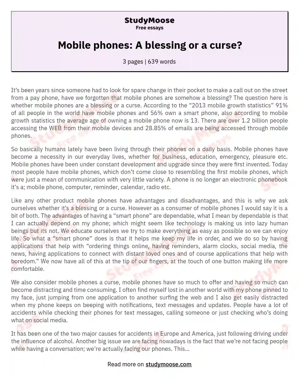 essay on mobile phone blessing or a curse
