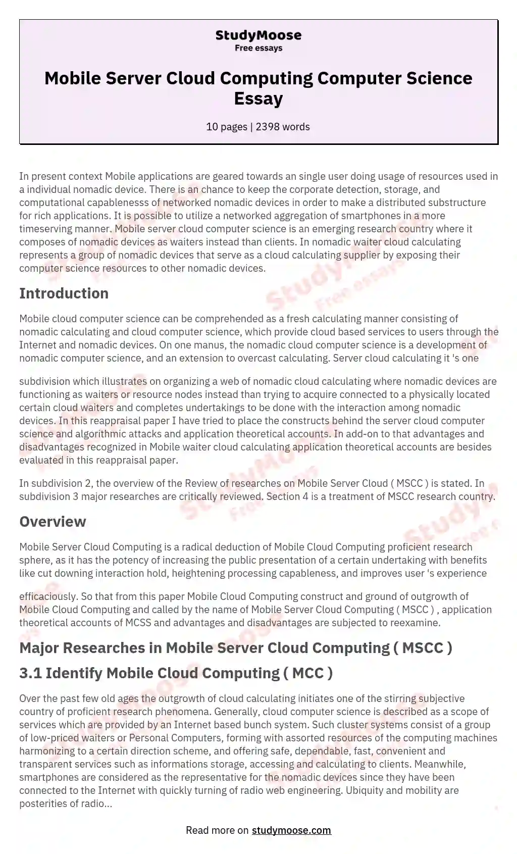 Mobile Server Cloud Computing Computer Science Essay essay