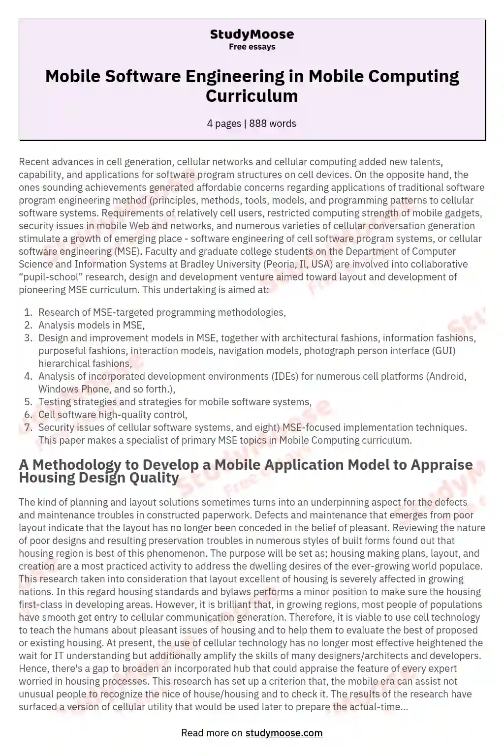 Mobile Software Engineering in Mobile Computing Curriculum