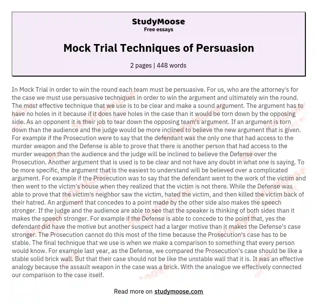Mock Trial Techniques of Persuasion