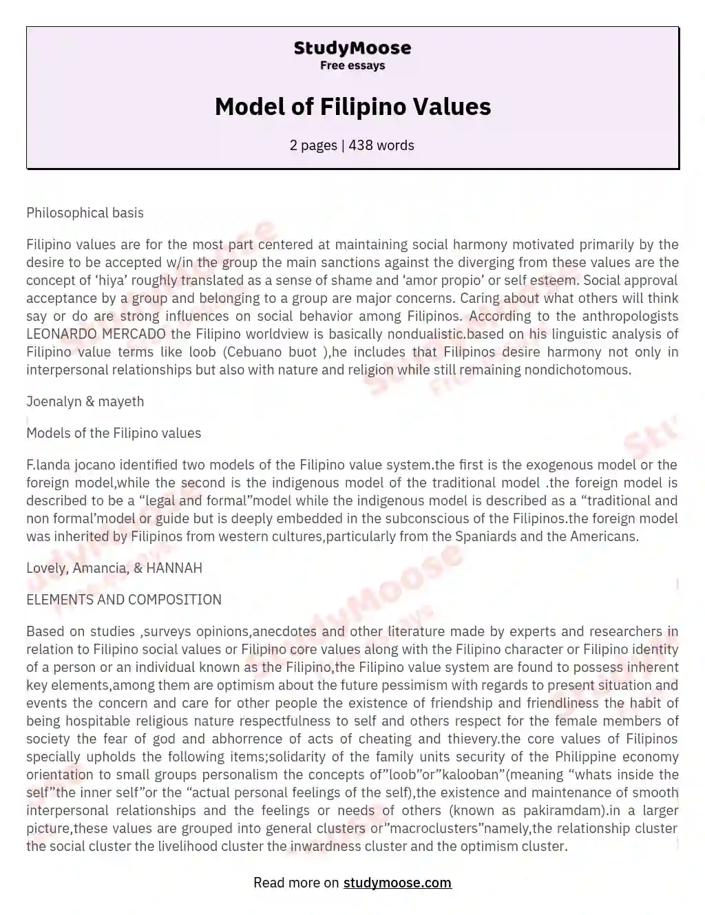 Model of Filipino Values
