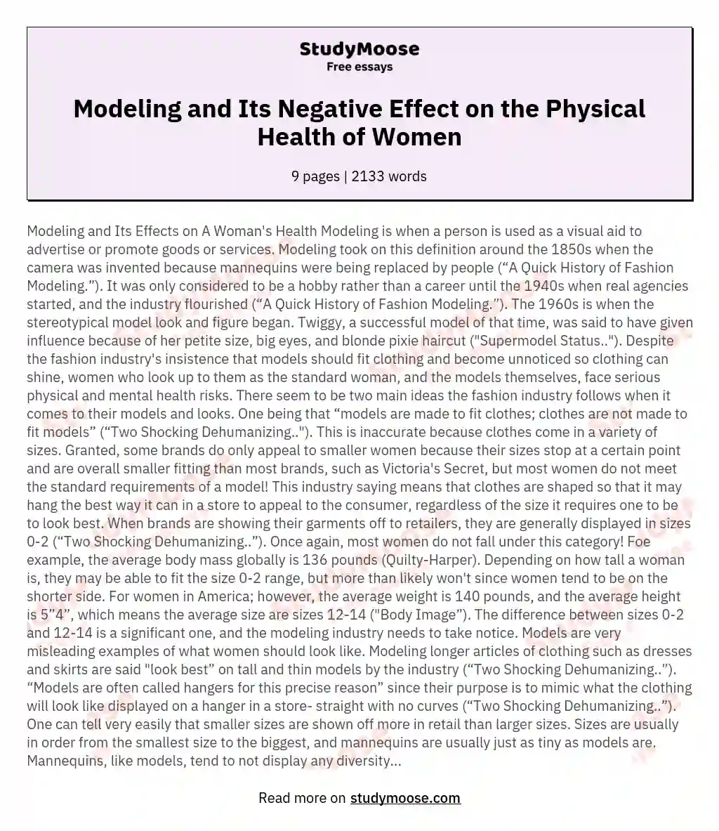 Modeling and Its Negative Effect on the Physical Health of Women essay