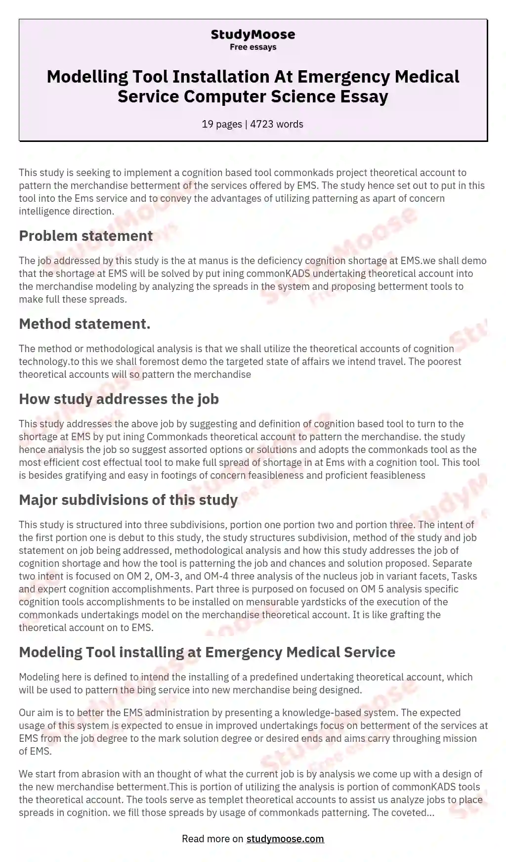 Modelling Tool Installation At Emergency Medical Service Computer Science Essay essay